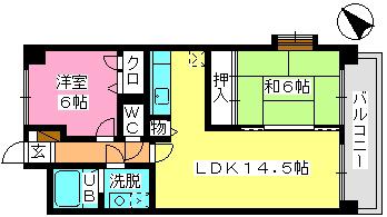 ハーベスト大橋(2LDK/3階)の間取り写真