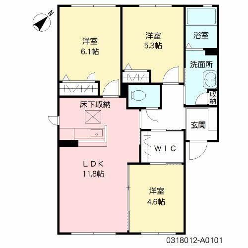 サンサン陽光 A棟(3LDK/1階)の間取り写真