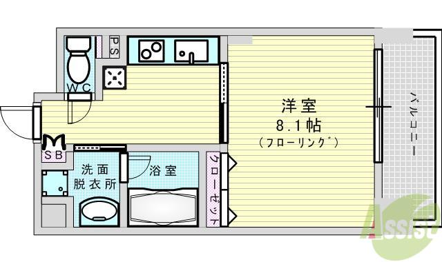 ルーヴェンブルン豊津(1K/6階)の間取り写真