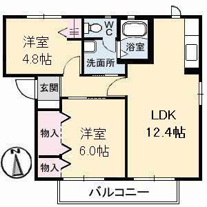 ルピナス御幸 B棟(2LDK/2階)の間取り写真