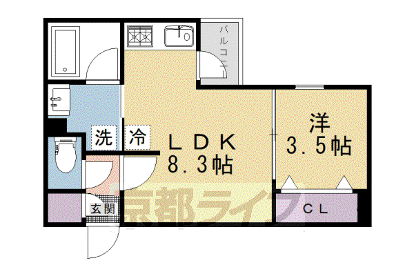ウェルスクエア京都智恵光院(1LDK/2階)の間取り写真
