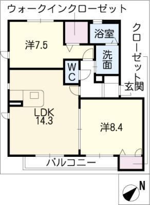 アルモニ寺本新町(2LDK/2階)の間取り写真