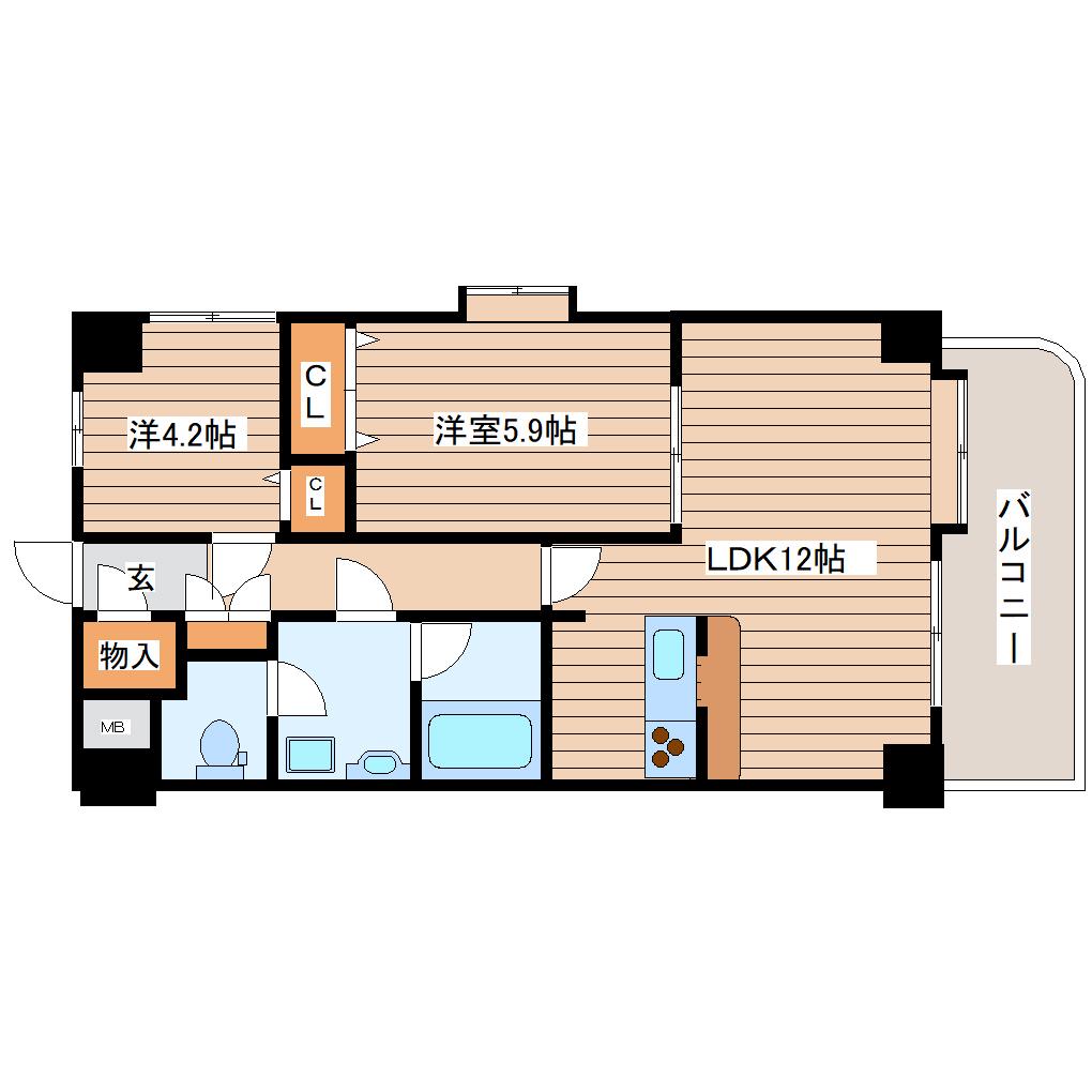 パルテノン新田(2LDK/4階)の間取り写真