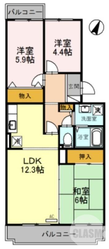 オースター6番館(3LDK/4階)の間取り写真
