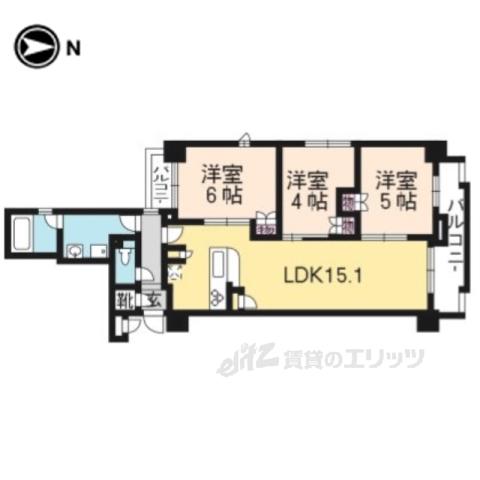 リヴァーク四条烏丸(3LDK/3階)の間取り写真