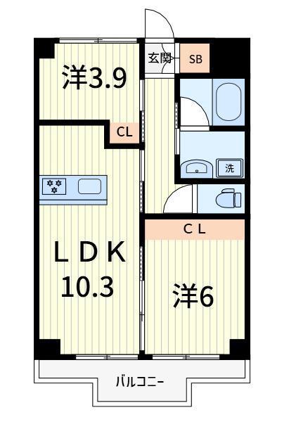 クイーンハイツ浅伊(2LDK/5階)の間取り写真