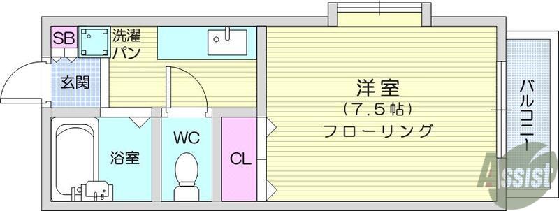 クレスト長町南(1K/1階)の間取り写真