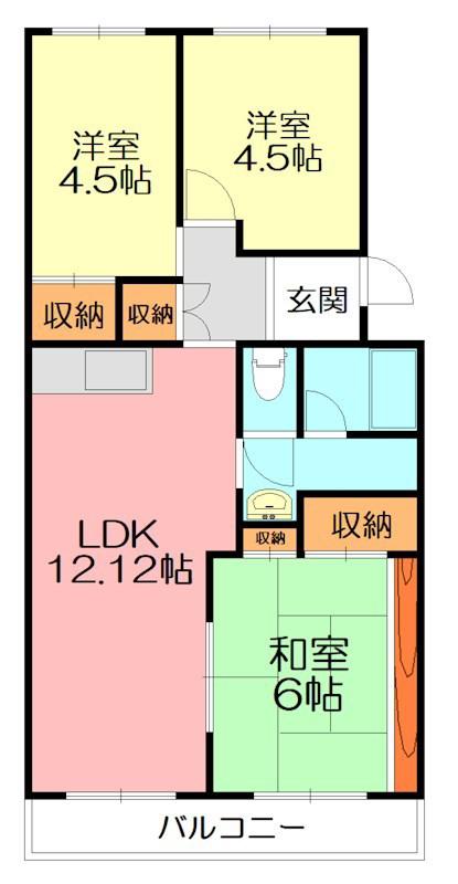 グリーンハイムイヌヰ 4号棟(3LDK/4階)の間取り写真