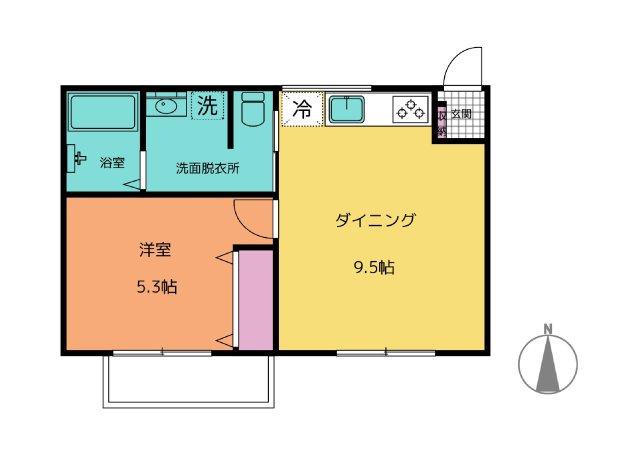 メゾンえん(1DK/2階)の間取り写真