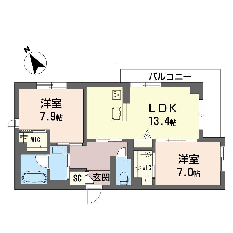 ティエンポ フェリズ I(2LDK/4階)の間取り写真
