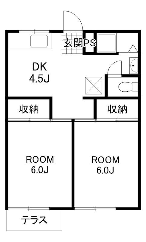 シルクハイツA・B(2DK/2階)の間取り写真