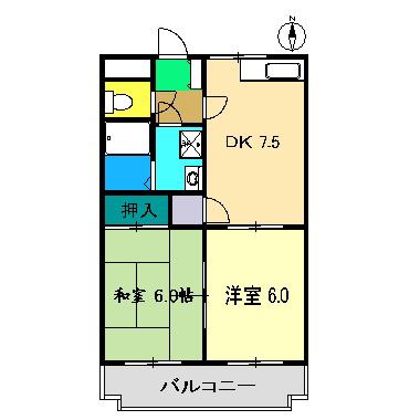 小松ハイツ(2DK/2階)の間取り写真