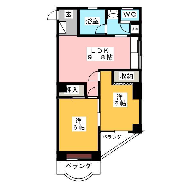 ユタカハイム(2LDK/4階)の間取り写真