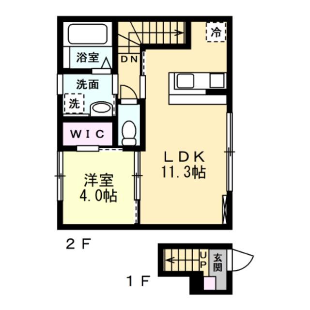 INTEGRAL下赤江(1LDK/2階)の間取り写真