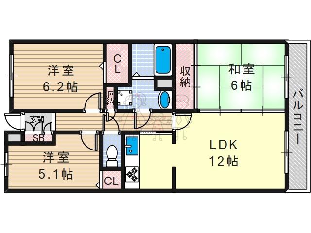オレンジフラット(3LDK/4階)の間取り写真