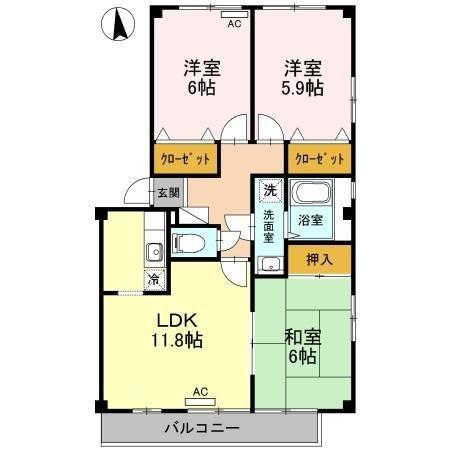 フォブール白石 A棟(3LDK/2階)の間取り写真