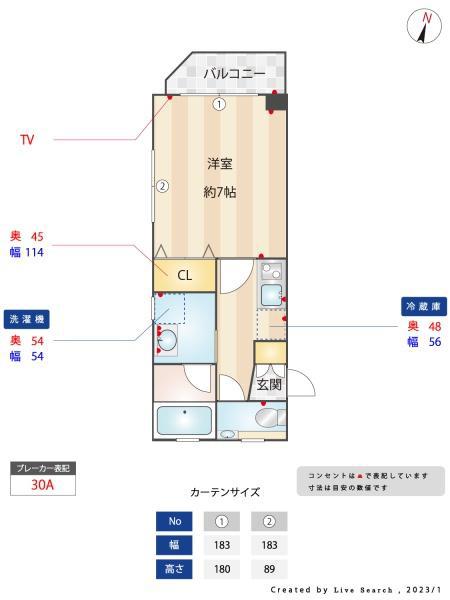 テラス風見鶏(1K/1階)の間取り写真