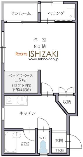 ルームズイシザキ(1K/3階)の間取り写真