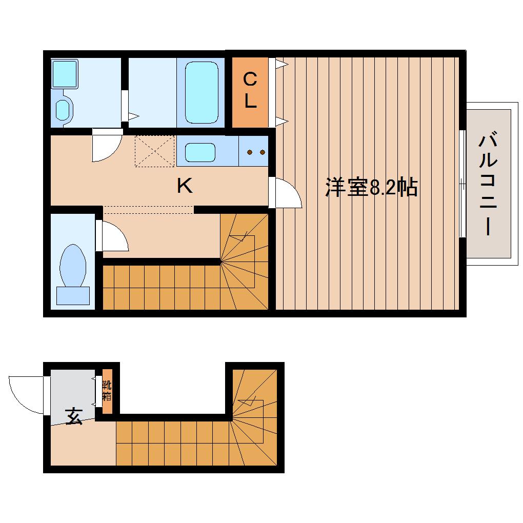 ルーナ葉山(1K/2階)の間取り写真