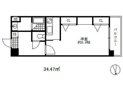 カイセイ新神戸第2ウエスト(1K/6階)の間取り写真