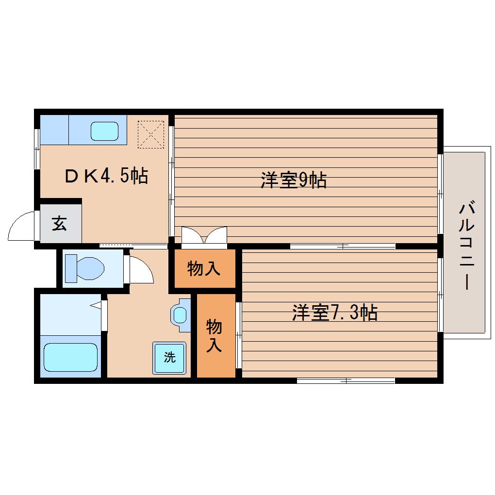 ヒルメゾン壱番館(2DK/2階)の間取り写真