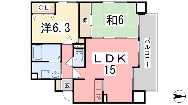 ラシャンス広畑(2LDK/6階)の間取り写真