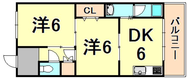 西宮グリーンハイツ1号館(2DK/1階)の間取り写真