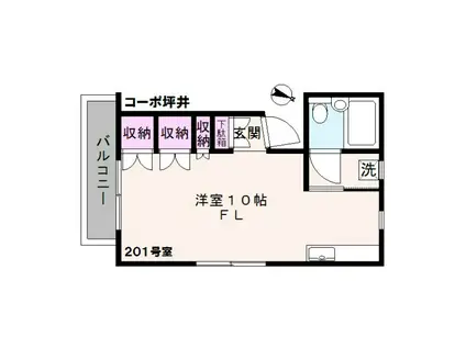 コーポ坪井(ワンルーム/2階)の間取り写真