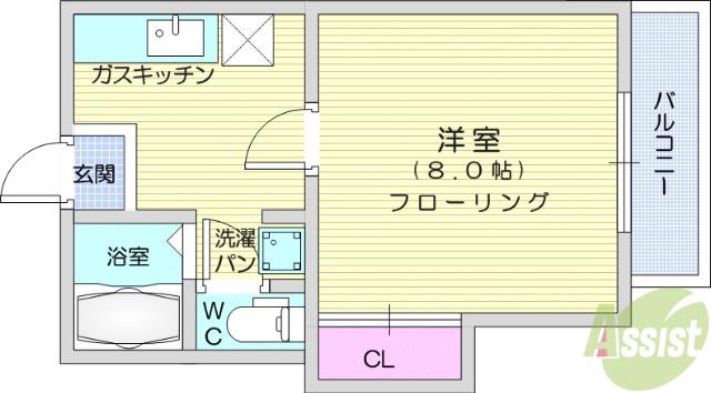 クレストヒルズ(1K/1階)の間取り写真