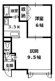 JR石北本線 南永山駅 徒歩25分 2階建 築24年(1LDK/2階)の間取り写真