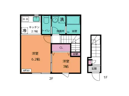 エリーゼ浜田町(1SK/2階)の間取り写真