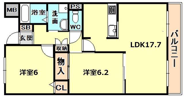 ルエストコート(2LDK/4階)の間取り写真