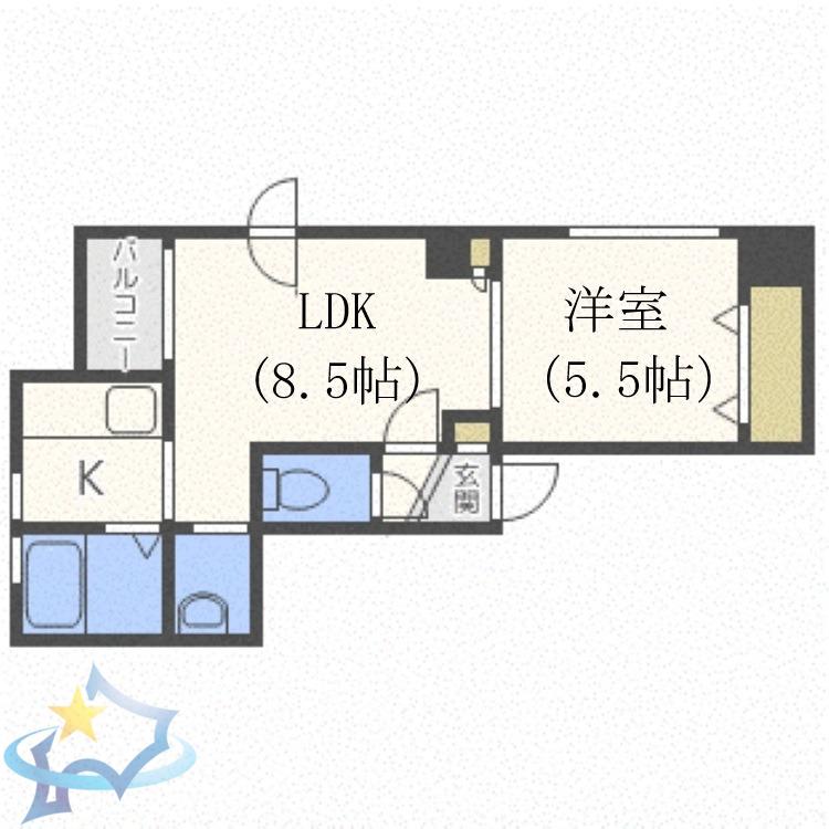 フェニックス円山(1LDK/2階)の間取り写真
