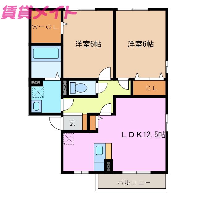 カーサハーモニーB(2LDK/2階)の間取り写真