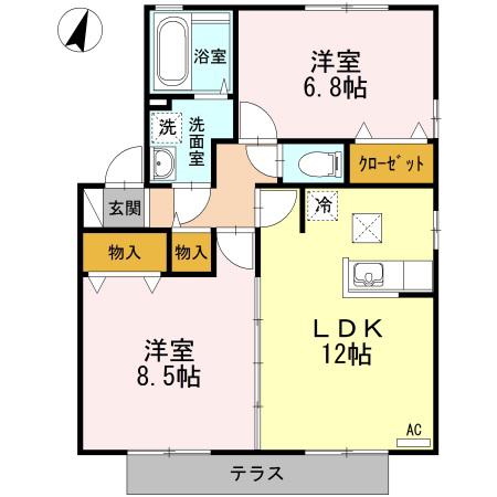 メゾン・ラフィーネ A棟(2LDK/1階)の間取り写真
