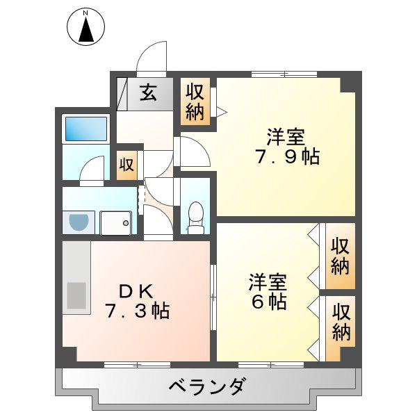 フェリオカンノンジ(2DK/3階)の間取り写真