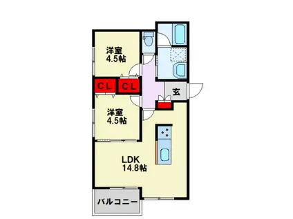 守恒本町1丁目(2LDK/2階)の間取り写真
