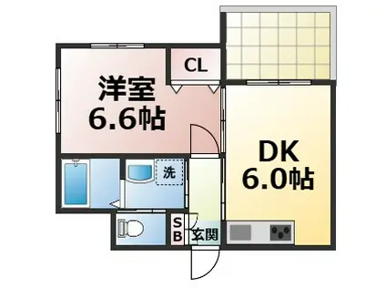 ラフィネ今里(1DK/3階)の間取り写真