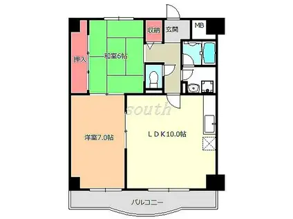 ヴィルヌーブソシア(2LDK/7階)の間取り写真
