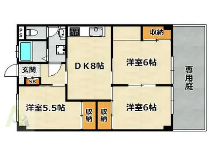 熊野サンハイツ(3DK/1階)の間取り写真
