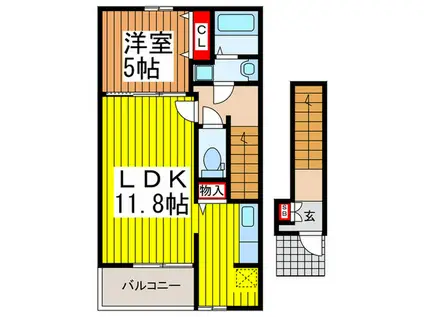 ソラーレ(1LDK/2階)の間取り写真