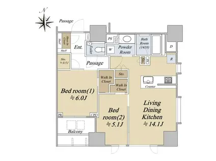 シティタワー白金(2LDK/12階)の間取り写真