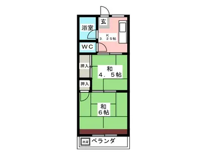 ハイツ岡(2K/1階)の間取り写真