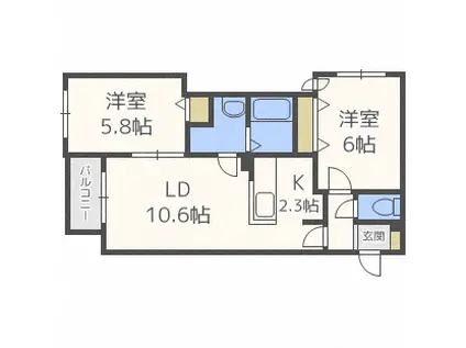 カルマートヴィコロ(2LDK/2階)の間取り写真