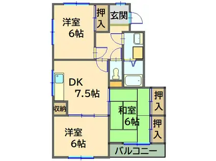 マンションブライト(3DK/2階)の間取り写真