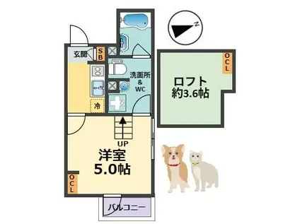 LOULOU今津(1K/2階)の間取り写真