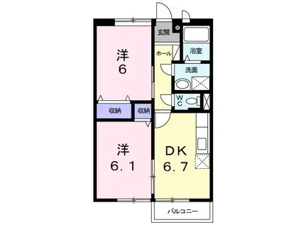 プリメーロ西条(2DK/2階)の間取り写真