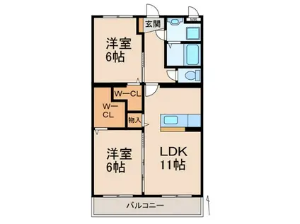 ハピネス紀和(2LDK/3階)の間取り写真