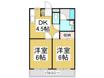 パールハイツA・B(2DK/1階)の間取り写真