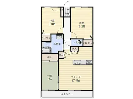 鹿児島志天保山町 貸マンション(3LDK/11階)の間取り写真